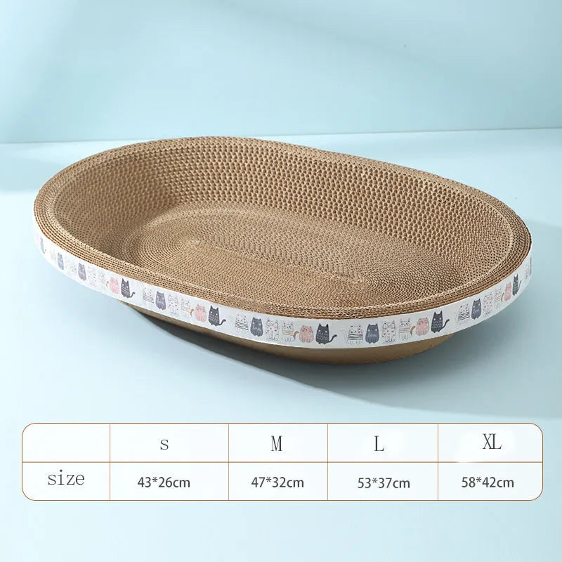 Oval cat scratch bed cardboard cat scratcher 2 in 1 lounger bowl nest for indoor cats, available in four sizes