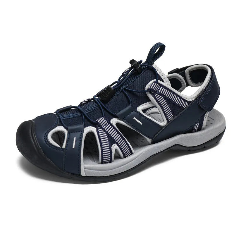 Men's outdoor casual sports shoes with breathable mesh upper, rubber sole, and Velcro fastening in LX01 Blue
