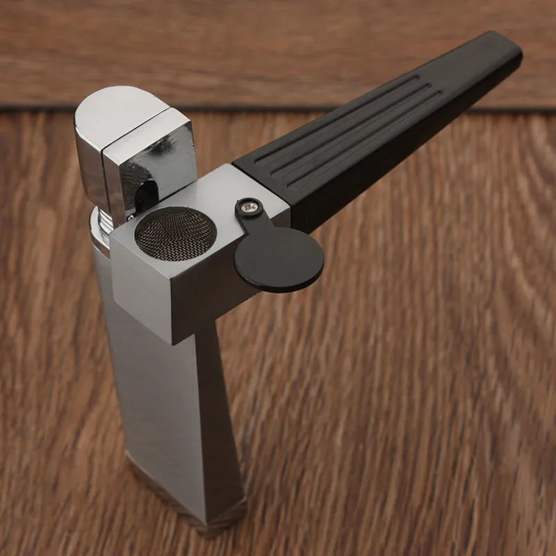 Silver square cover 2-in-1 metal pipe lighter, refillable butane, 9.2 cm long, zinc alloy and ABS construction