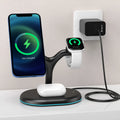 Black magnetic wireless charger with three functions and ABS plastic casing