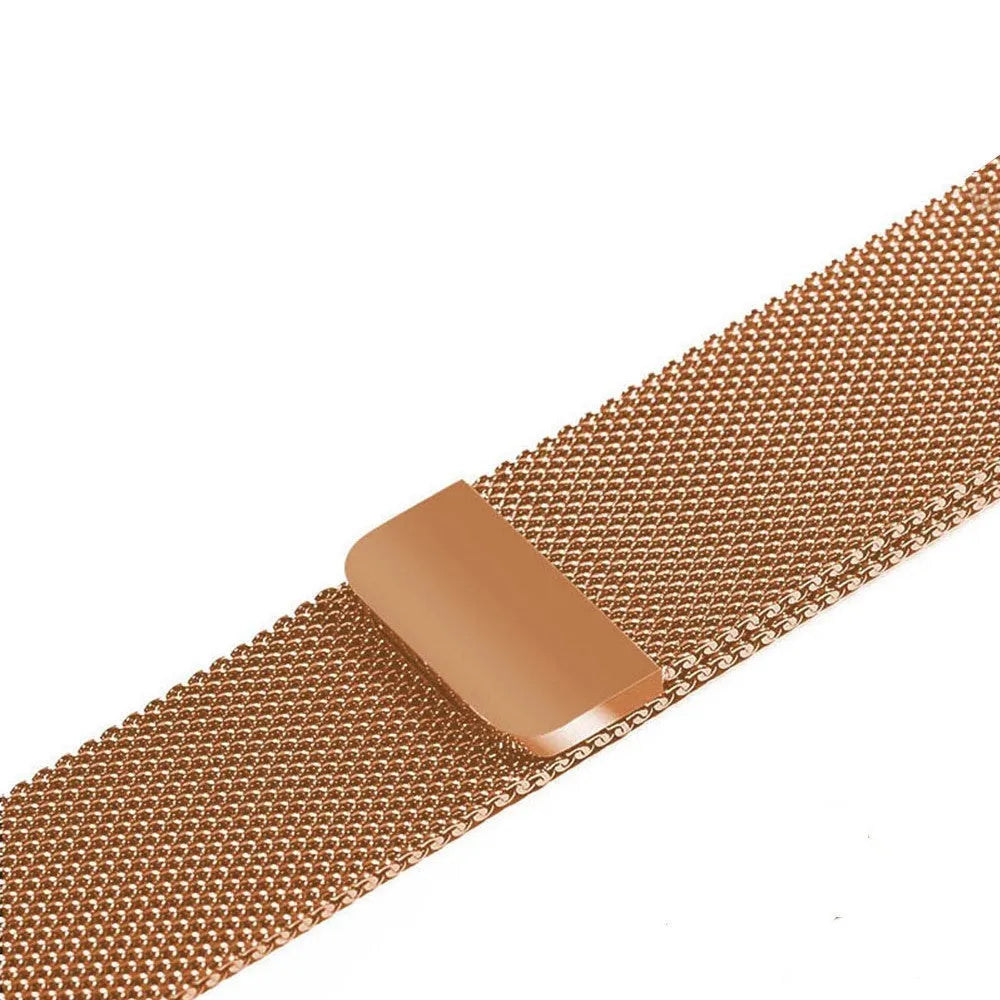 Stainless steel watch strap in silver, shown fitting a watch with a 42mm case.