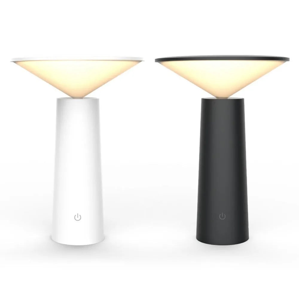 Black USB touch control desk lamp with adjustable head on a wooden desk