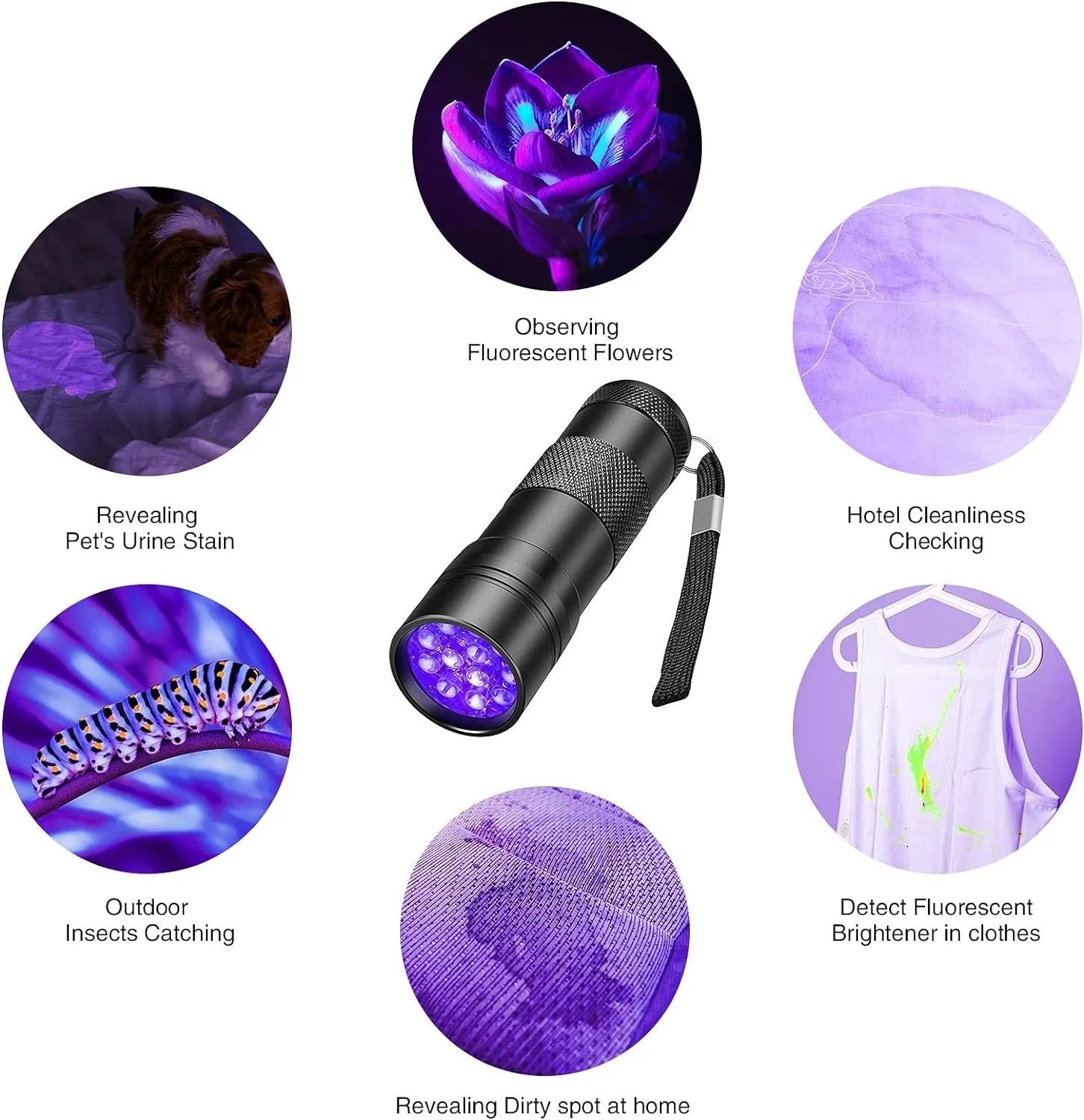LED UV flashlight blacklight torch aluminium alloy 395-400nm for pet stain detection