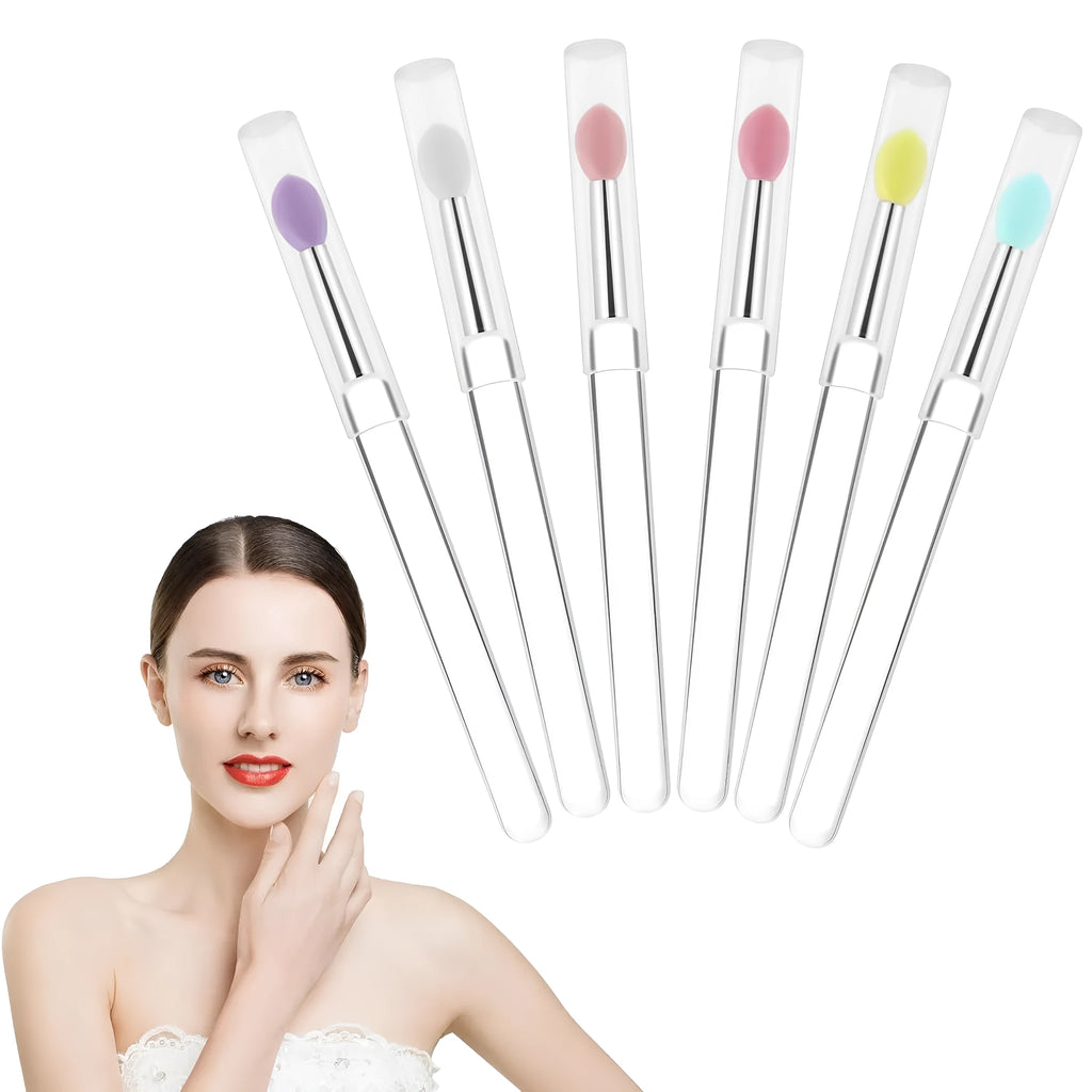Set of eight coloured silicone lip brushes with protective caps for lipstick and gloss application
