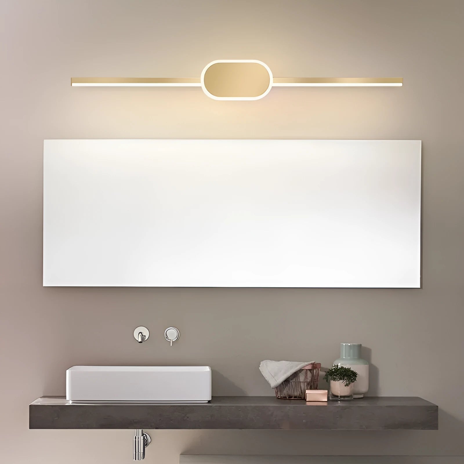 Gold finish mirror front bathroom cabinet LED makeup wall lamp, 60cm three-colour adjustable