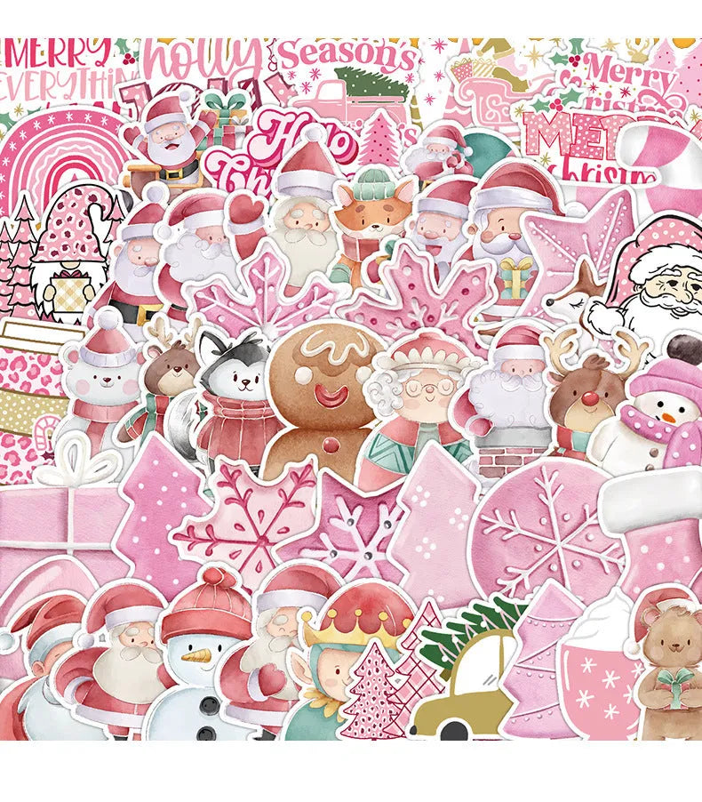 Set of 50 cute style waterproof Christmas decoration stickers ranging from 4cm to 8cm in size.