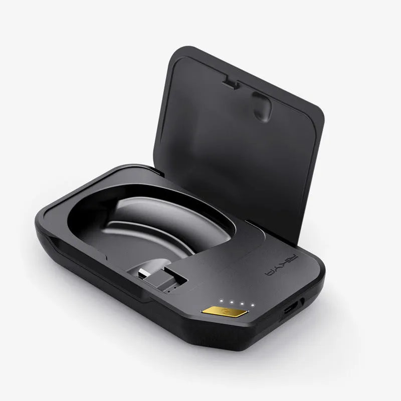 Wireless sports earphones with charging case in black gold, black silver, and white gold colour options