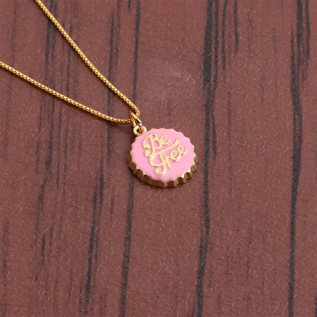 Copper bottle cap pendant necklace with gold plating on a 40cm box chain in various colours.