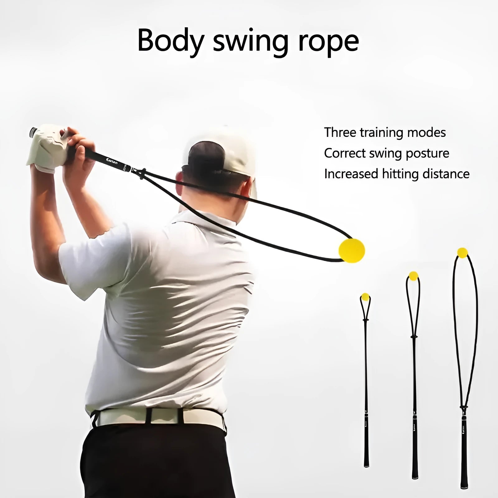 Black silicone elastic string practice rope trainer for golf swing correction and ball sports training