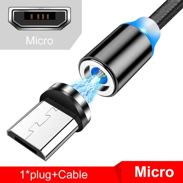 Magnetic USB cable with LED indicator in black 1m length for fast charging