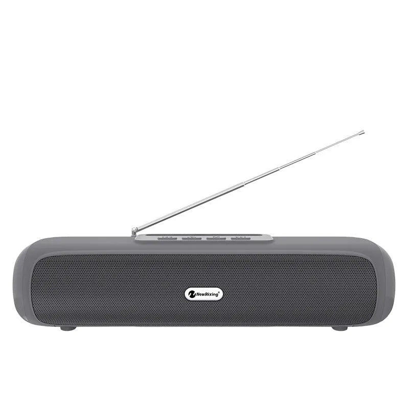 Desktop wireless long strip radio subwoofer in black, blue, red, or silver grey colour options