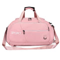 Waterproof Oxford gym backpack with shoe compartment, large capacity travel bag in light green, side view showing pockets