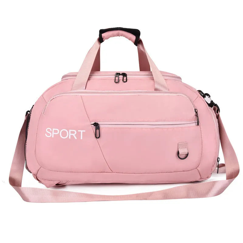 Waterproof Oxford gym backpack with shoe compartment, large capacity travel bag in light green, side view showing pockets