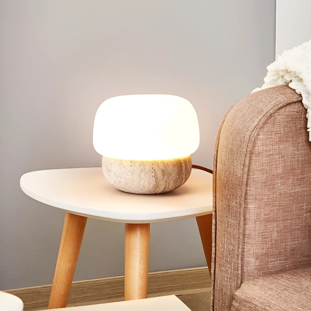 Cream retro bedside lamp with button switch showing 18x17cm dimensions