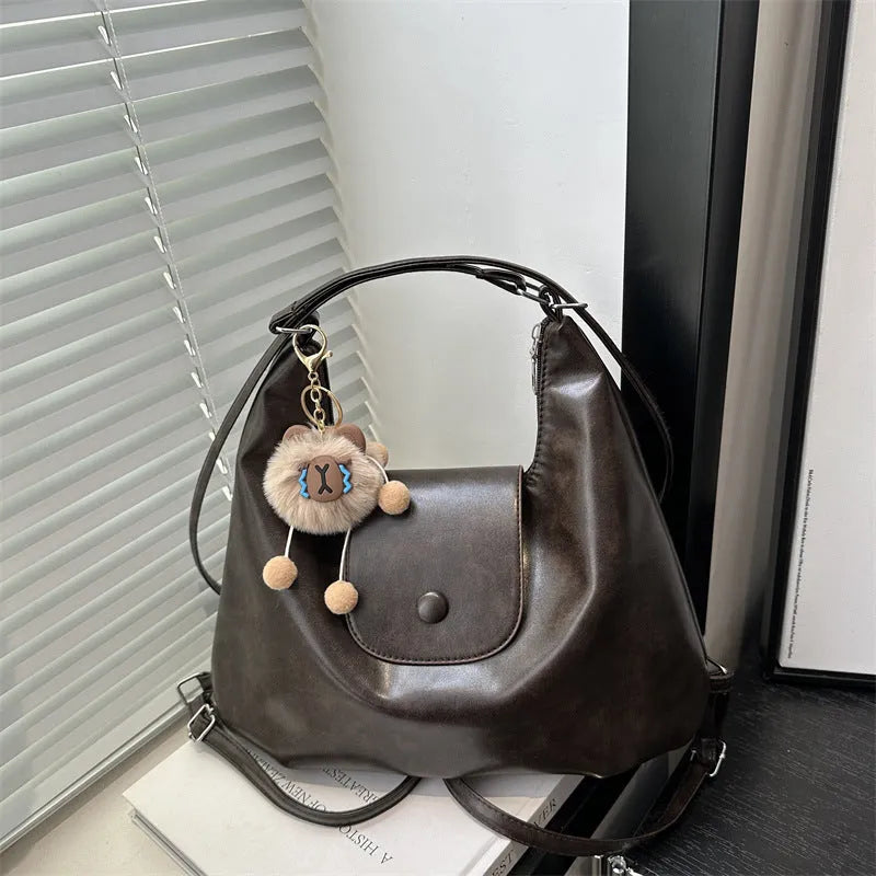 Women's PU leather single shoulder bag in horizontal rectangular shape with large capacity for daily commuting