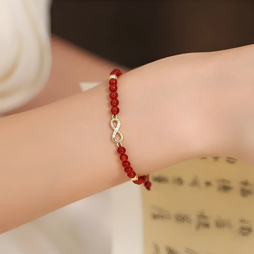 Natural red agate diamond beads hand-woven bracelet unisex ethnic style with lucky bag charm