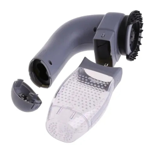 Grey portable pet hair removal vacuum brush with soft rubber head for grooming dogs and cats