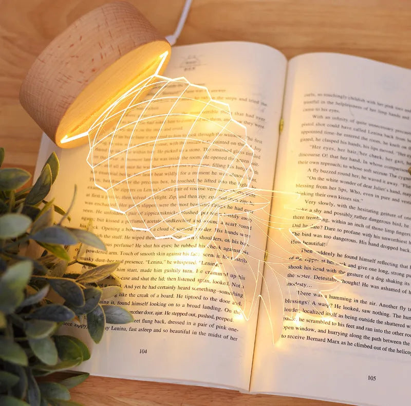 Cartoon pineapple design night light with wood and acrylic construction on bedside table