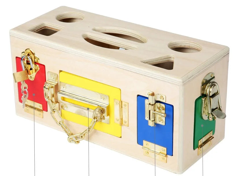 Wooden shape sorting puzzle box educational toy for preschool children