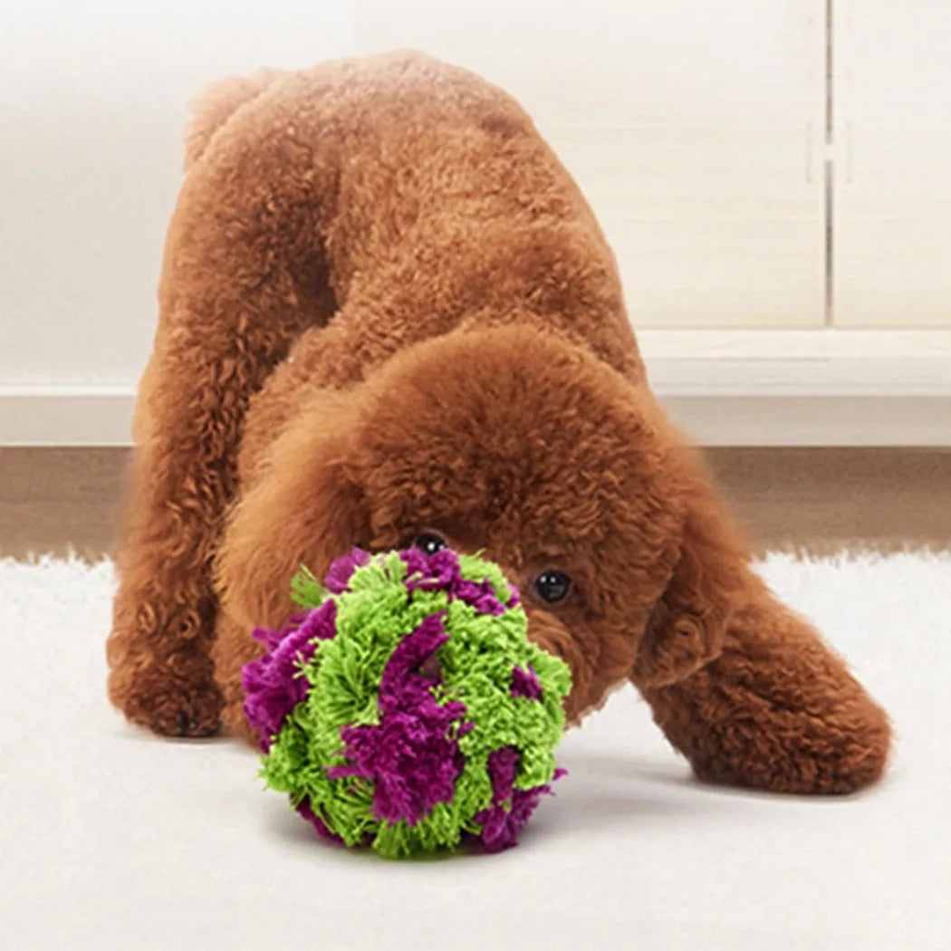 Purple plush dog chew ball 15cm diameter for interactive play and teething relief