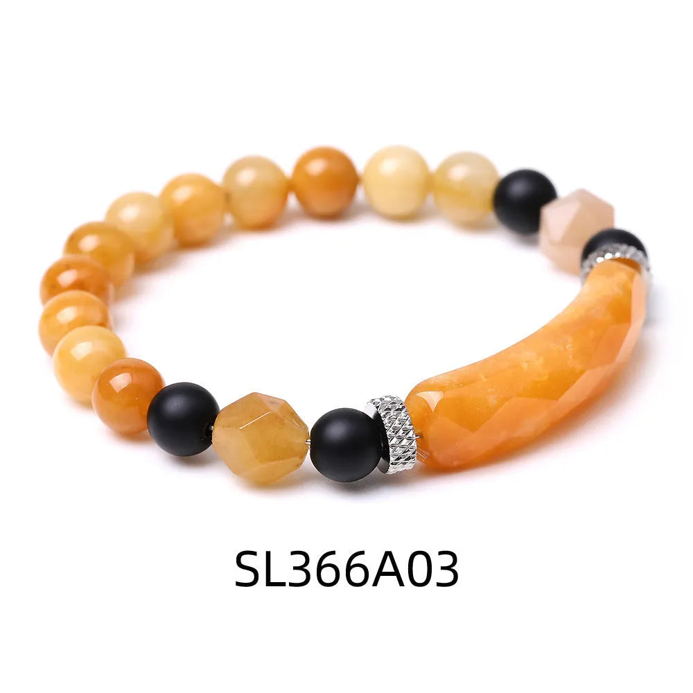 Handmade diamond-cut black agate bracelet for women and men on white background