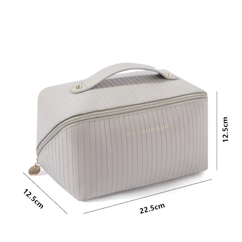 Vertical pattern pillow makeup bag in cubic shape with dimensions 22.5cm x 12.5cm x 12.5cm
