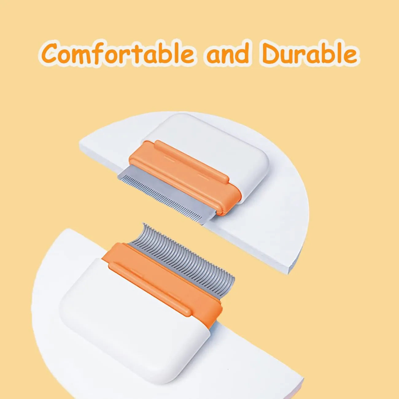 Double-sided pet grooming comb for cats and dogs in blue, gray, or orange