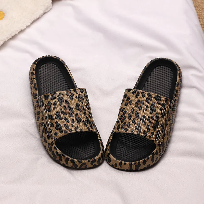 Women's Korean style leopard print slippers with thick EVA sole in multiple animal print colours