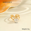 Geometric stainless steel ring with gold inlaid zircon heart shape design
