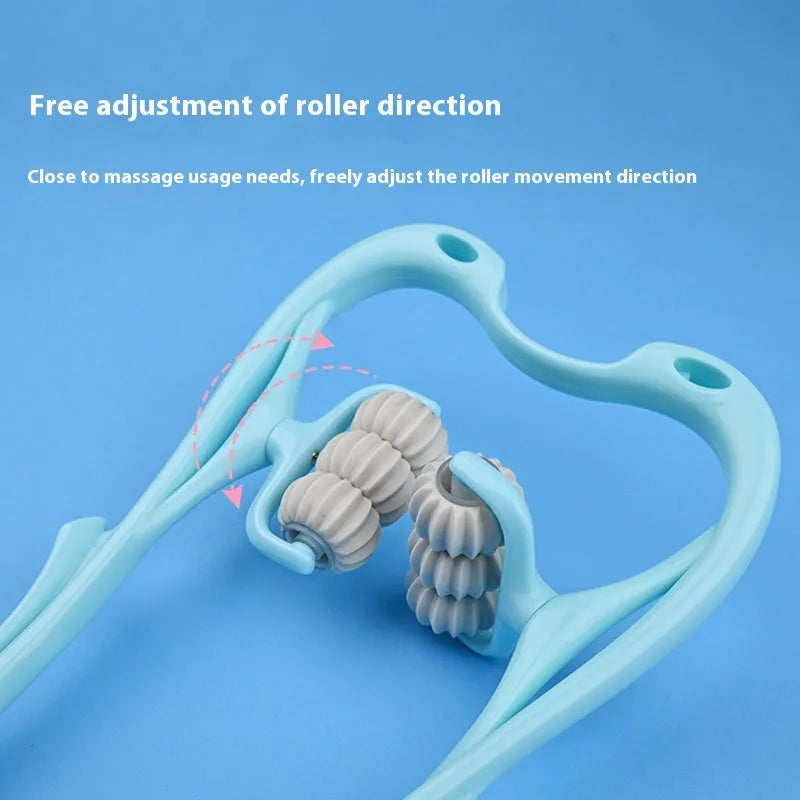 Blue plastic handheld six-wheel massager for neck shoulders and waist