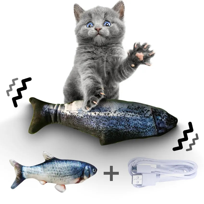 Electronic jumping fish cat toy with USB charging cable, multicolour options
