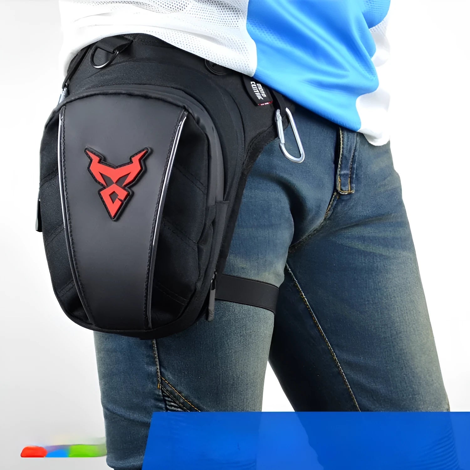 Motorcycle leg bag made of 1200D Oxford cloth in red colour with adjustable straps