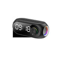 Extra Bass S8 portable mini Bluetooth speaker with digital clock display in black, blue, or white.