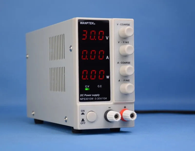 White S605W adjustable DC laboratory power supply with voltage and current controls for electronic repair.