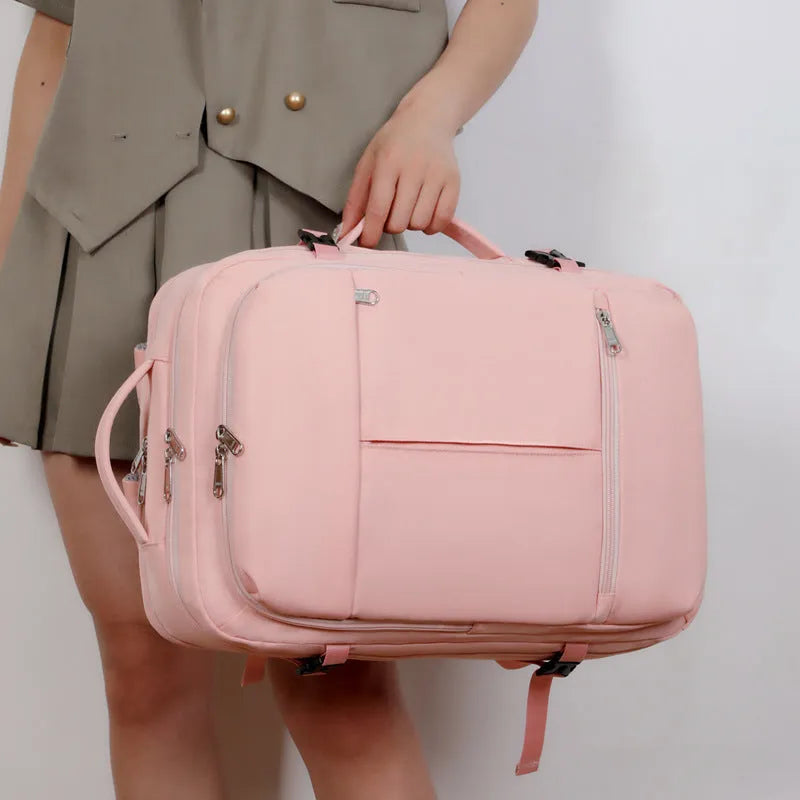 Waterproof Oxford cloth backpack in multiple colours showing front pockets and 15.6-inch laptop capacity