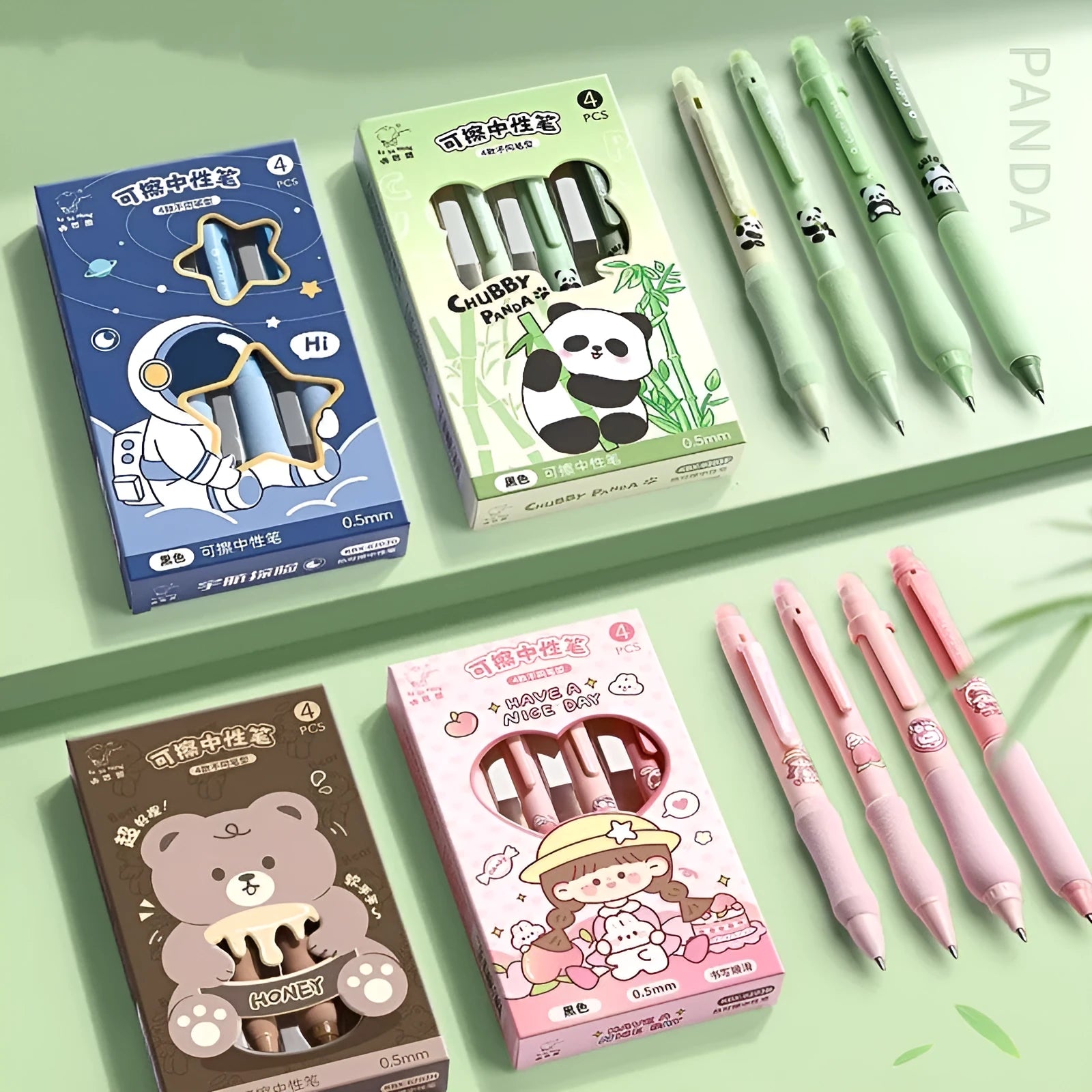 Cartoon-themed erasable gel pen with 0.5mm tip in plastic shell