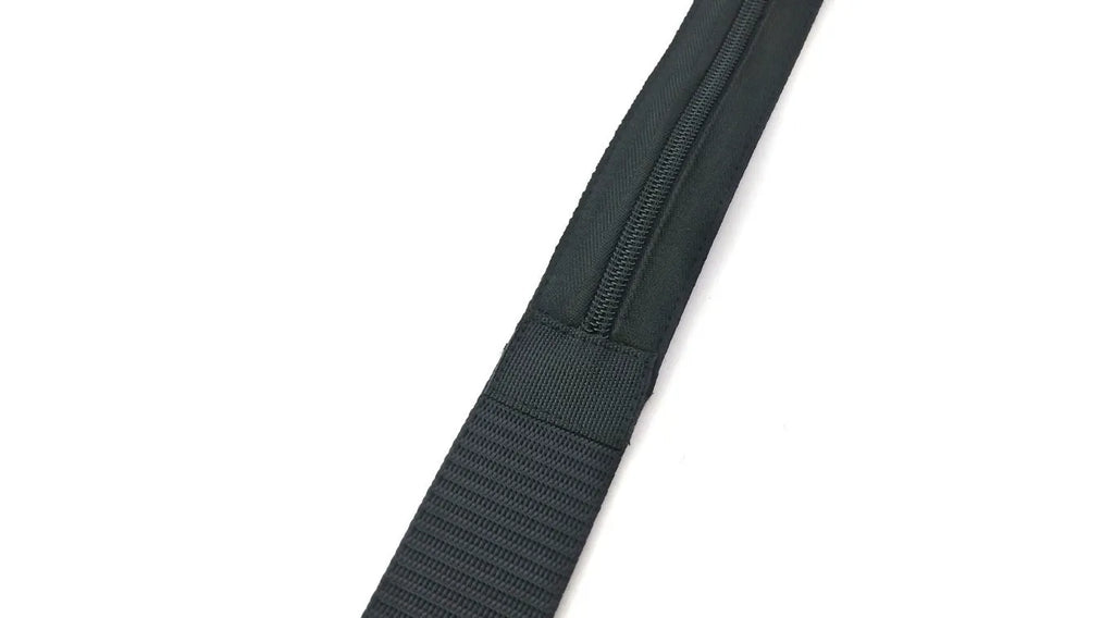 Travel security money belt with plastic buckle, 125cm long and 3.8cm wide, shown flat against a neutral background