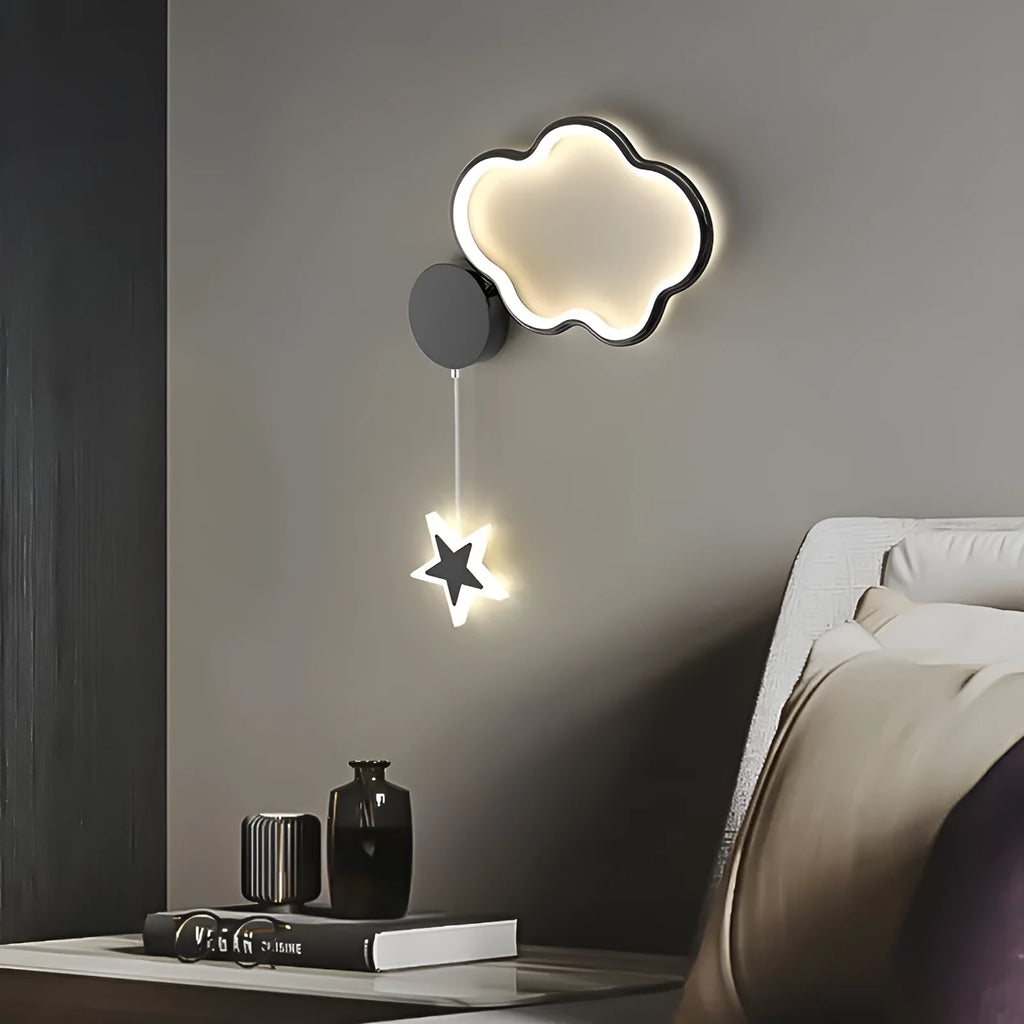 Children's five-pointed star LED wall lamp with three colour settings in white left cloud style