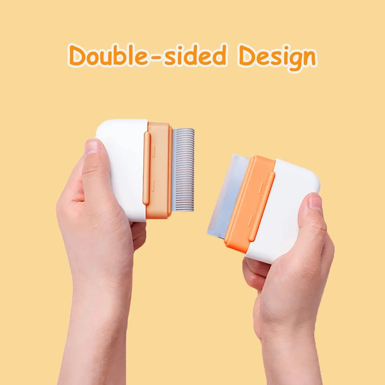 Double-sided pet grooming comb for cats and dogs in blue, gray, or orange