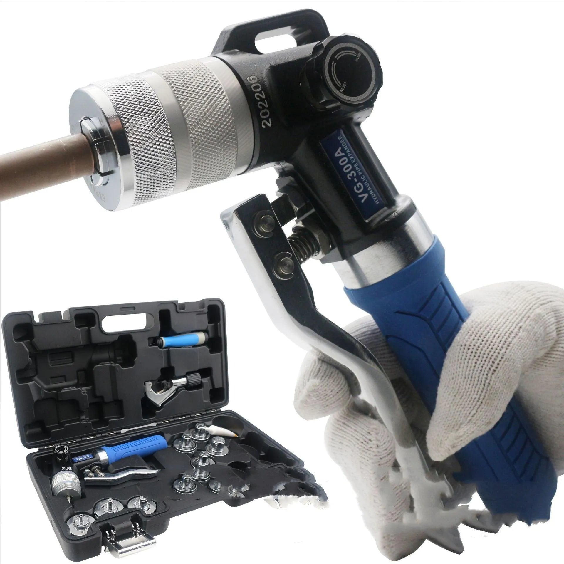 VG-300 style hydraulic tube expander tool for refrigeration work, made from high-strength alloy steel.