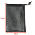 Black mesh drawstring storage bag for water ball toys with three size options shown