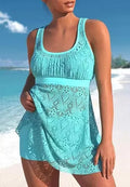 Women's two-piece swimsuit set with hollow conservative split design in solid colour