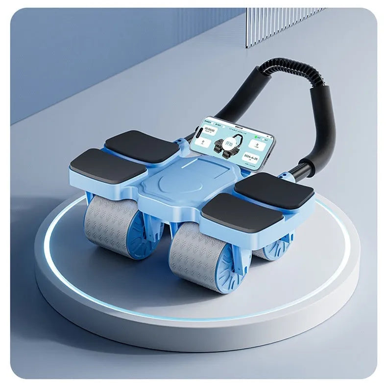 Automatic rebound abdominal wheel with four wheels in black colour for core exercises