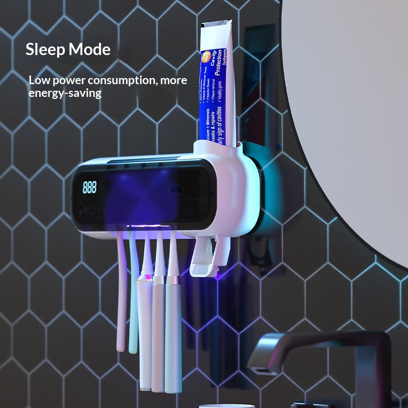 Drill-Free UV Toothbrush Steriliser with Electric Air-Drying - Wall-Mounted Bathroom Organiser & Storage Rack (USB Rechargeable)
