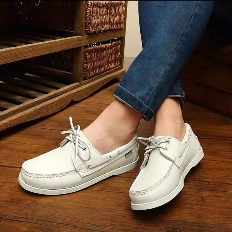 Men's black British-style casual shoes with round toe and artificial PU upper