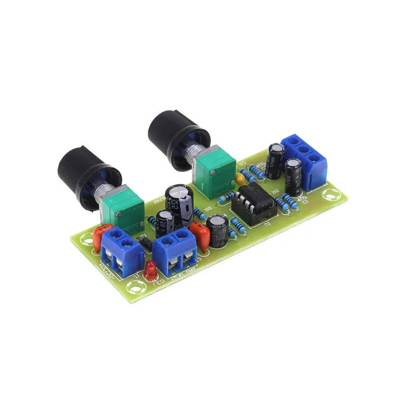 Single power supply 10-24V super dynamic bass boost front stage circuit board on FR-4 fiberglass.