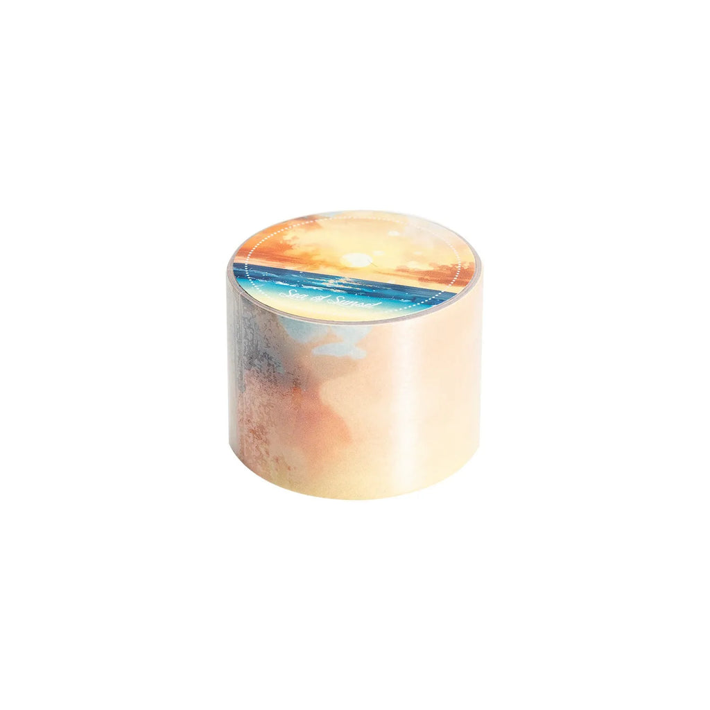 Japanese paper washi tape journal stickers showing six sky patterns including colourful clouds and twilight on 30mm wide 2m long roll