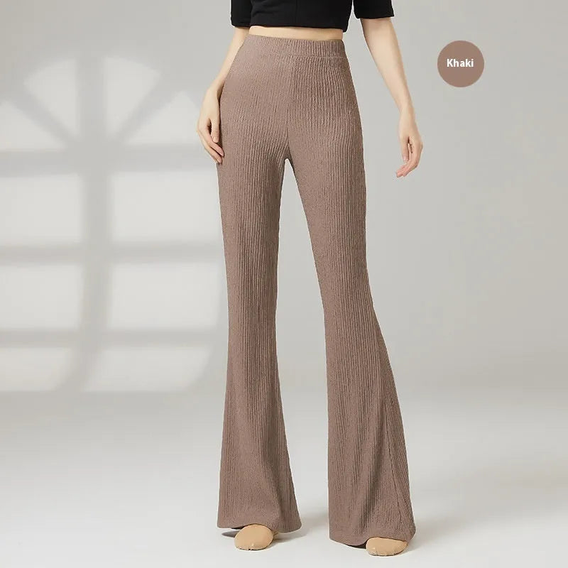 Women's solid colour polyester dance practice trousers for classical and sports dance.