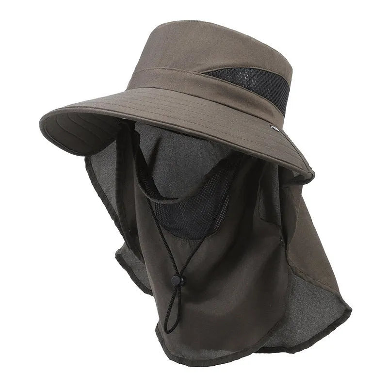 Men's grey adjustable polyester fisherman hat with a wide brim for sun protection.