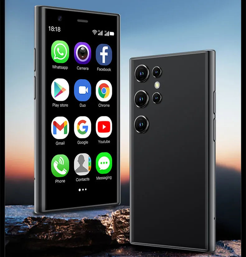 S23PRO XS15 mini smartphone in black, green, or pink purple colour showing straight plate design.